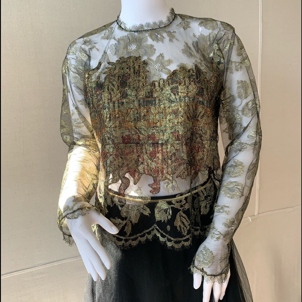 Oscar de la Renta vintage metallic lace top - Picture 13 of 16